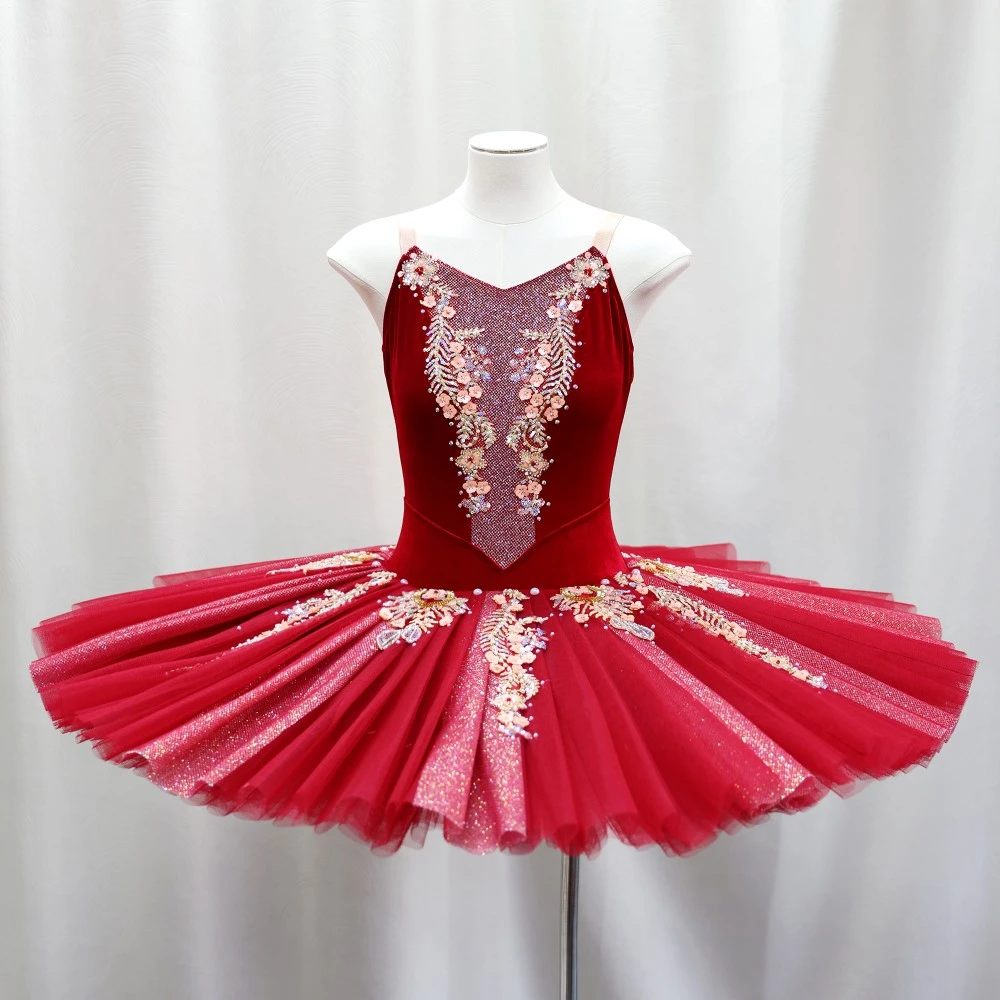 Ballett-Tutu-Kleid mit Blumenverzierung | Rot/Rosa/Gelb-Optionen | Kinder- und Erwachsenengr&ouml;&szlig;en &ndash; B