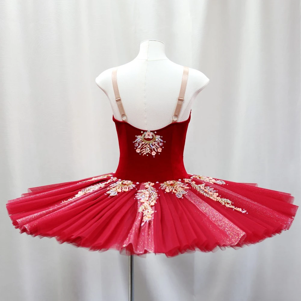 Ballett-Tutu-Kleid mit Blumenverzierung | Rot/Rosa/Gelb-Optionen | Kinder- und Erwachsenengr&ouml;&szlig;en &ndash; B