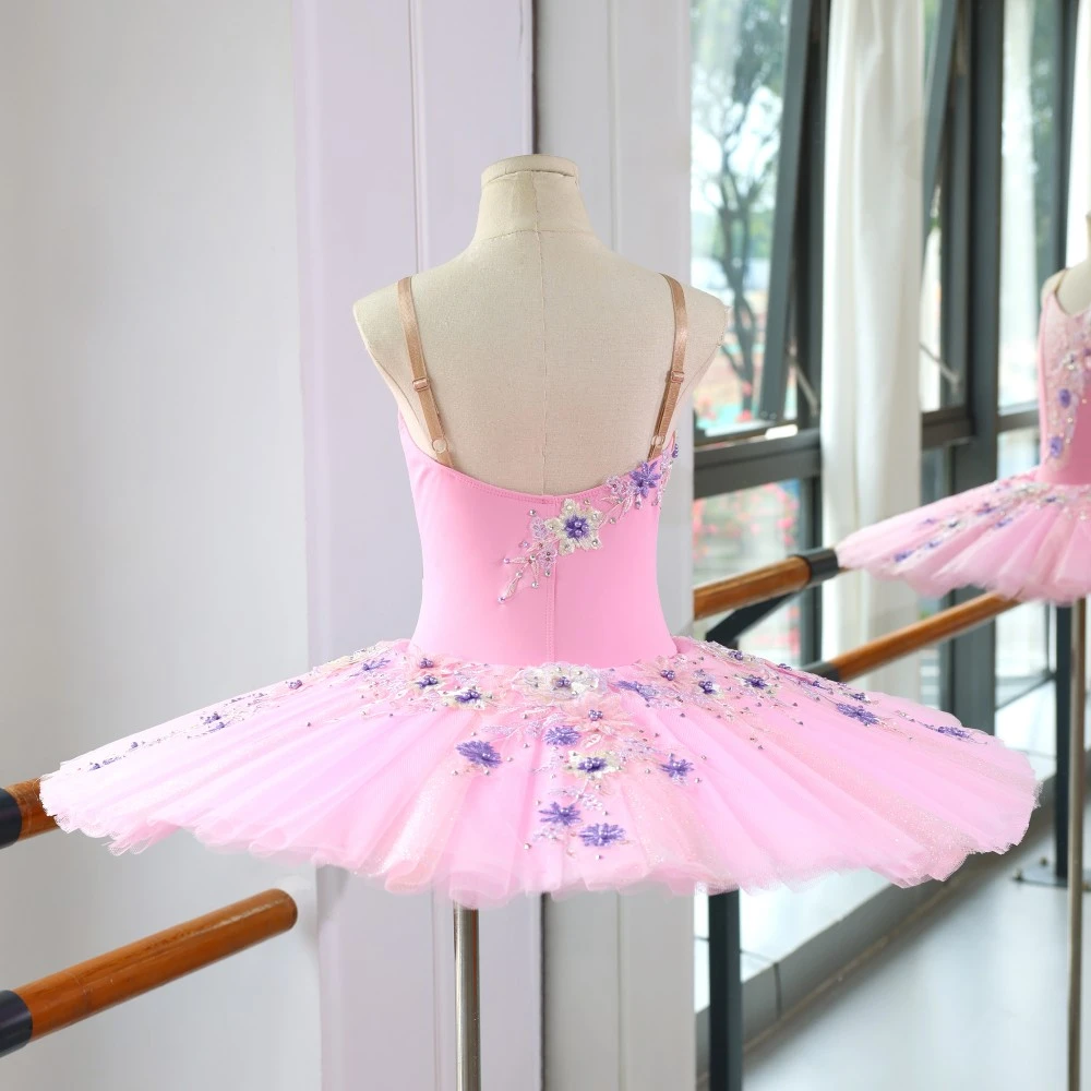 Handgefertigtes rosa Glitzer-Ballett-Tutu-Kleid | Professionelles Performance-Kost&uuml;m