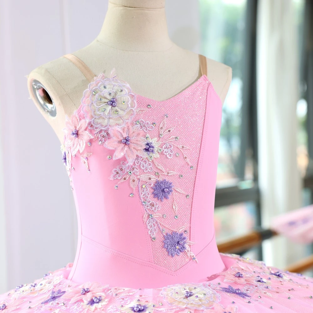 Handgefertigtes rosa Glitzer-Ballett-Tutu-Kleid | Professionelles Performance-Kost&uuml;m