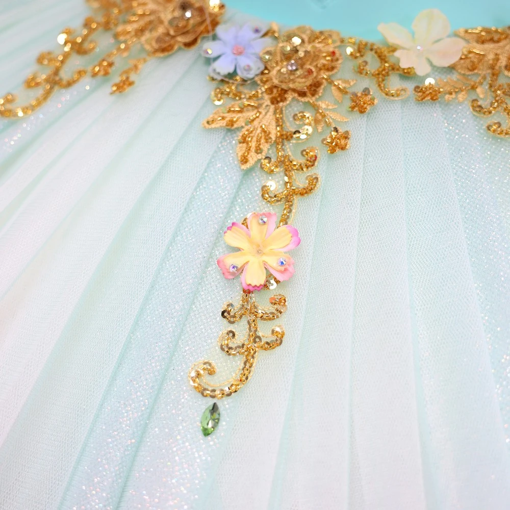 Ballett-Tutu-Kleid mit 3D-Blumenverzierung | Gelb/Rosa/T&uuml;rkis-Optionen &ndash; BLT1723