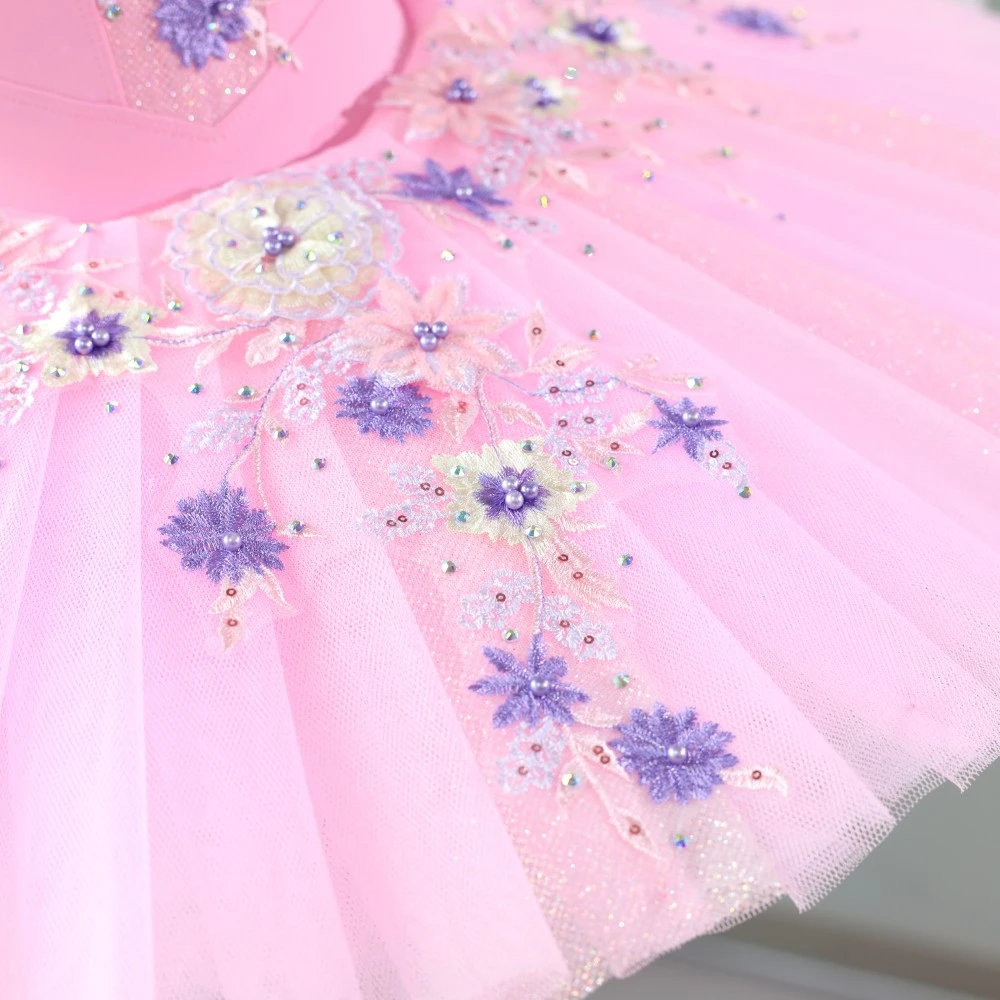 Handgefertigtes rosa Glitzer-Ballett-Tutu-Kleid | Professionelles Performance-Kost&uuml;m