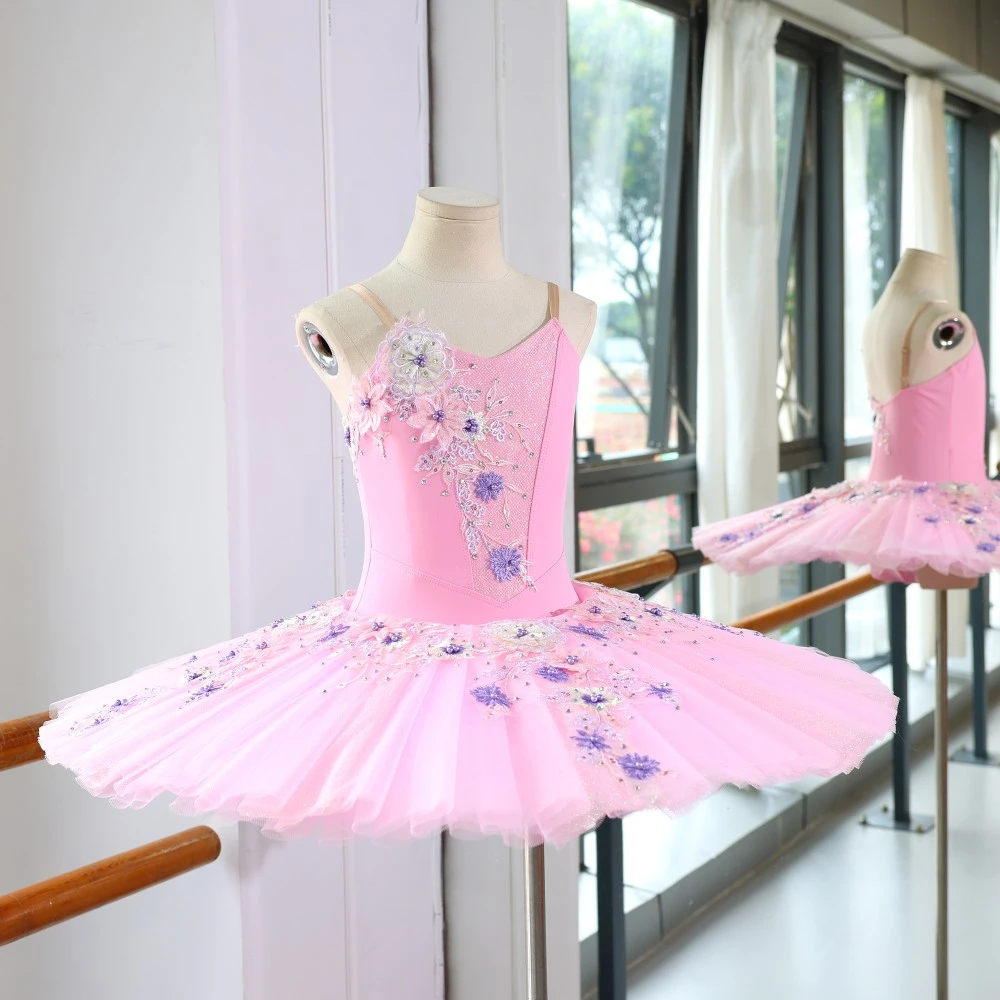 Handgefertigtes rosa Glitzer-Ballett-Tutu-Kleid | Professionelles Performance-Kost&uuml;m