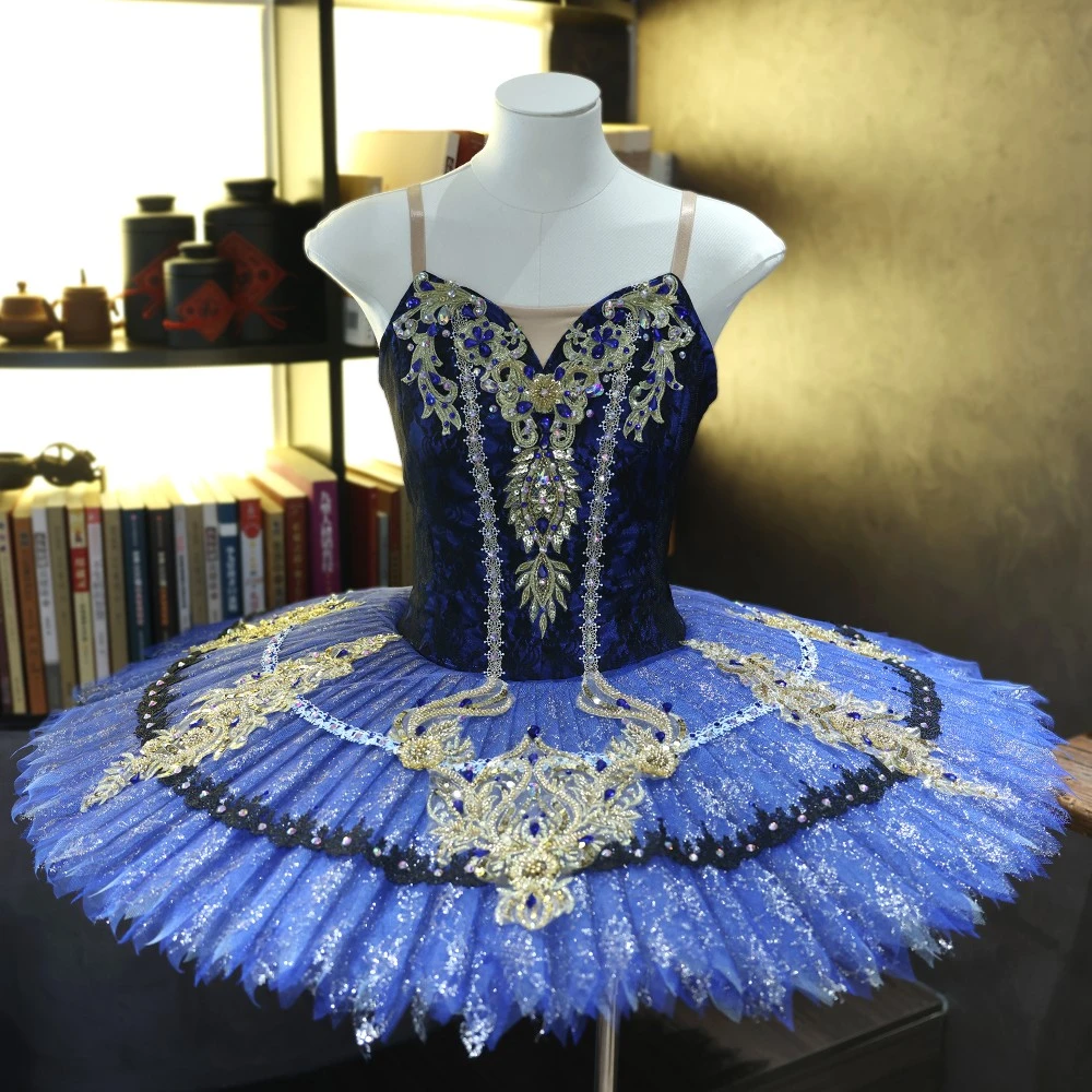 Handgefertigtes Ballett-Teller-Tutu aus k&ouml;nigsblauer Gold-Spitze