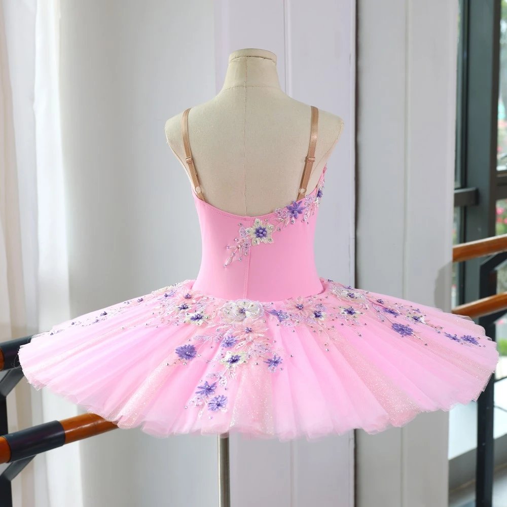 Handgefertigtes rosa Glitzer-Ballett-Tutu-Kleid | Professionelles Performance-Kost&uuml;m