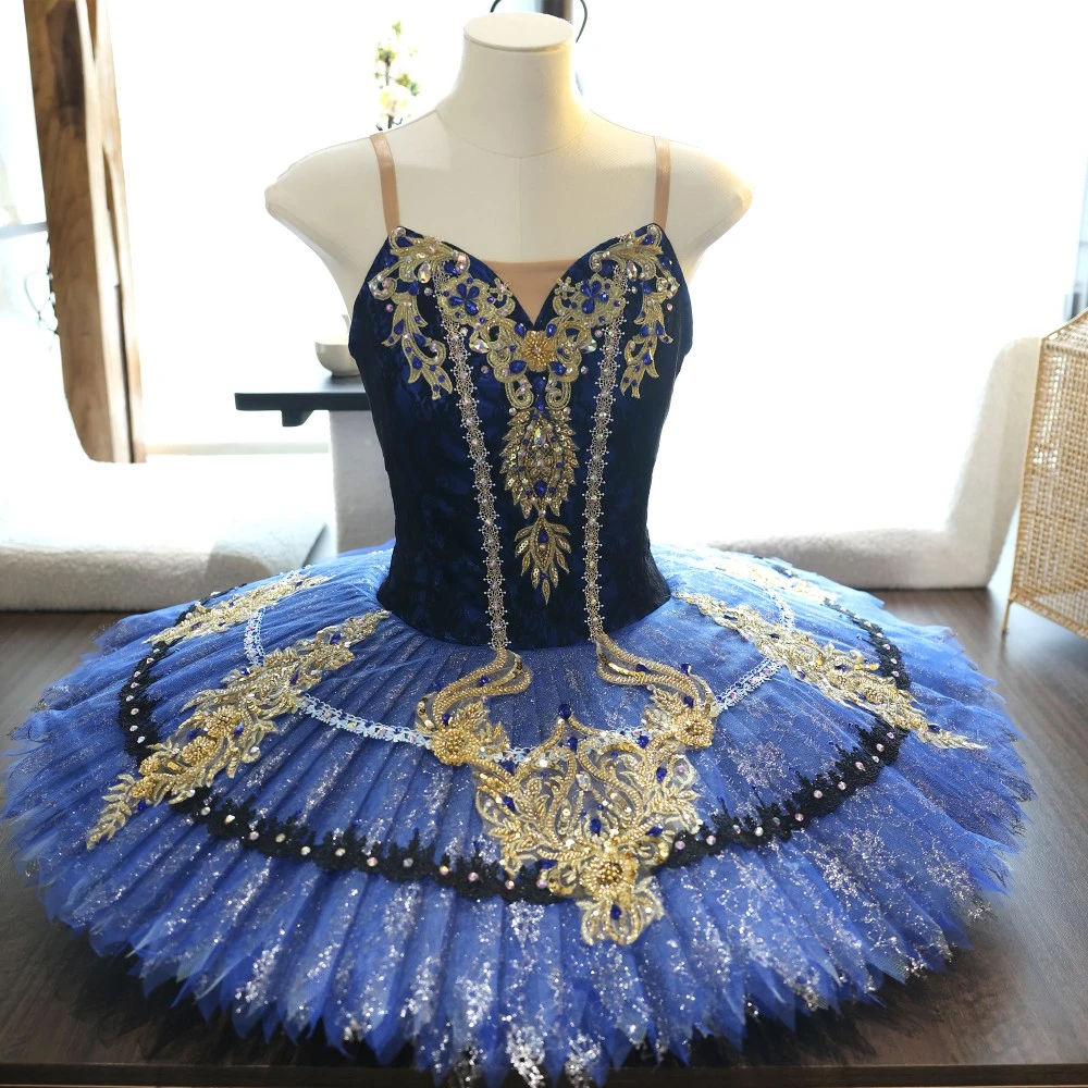 Handgefertigtes Ballett-Teller-Tutu aus k&ouml;nigsblauer Gold-Spitze