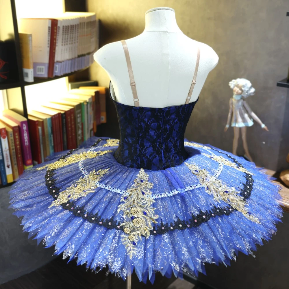 Handgefertigtes Ballett-Teller-Tutu aus k&ouml;nigsblauer Gold-Spitze