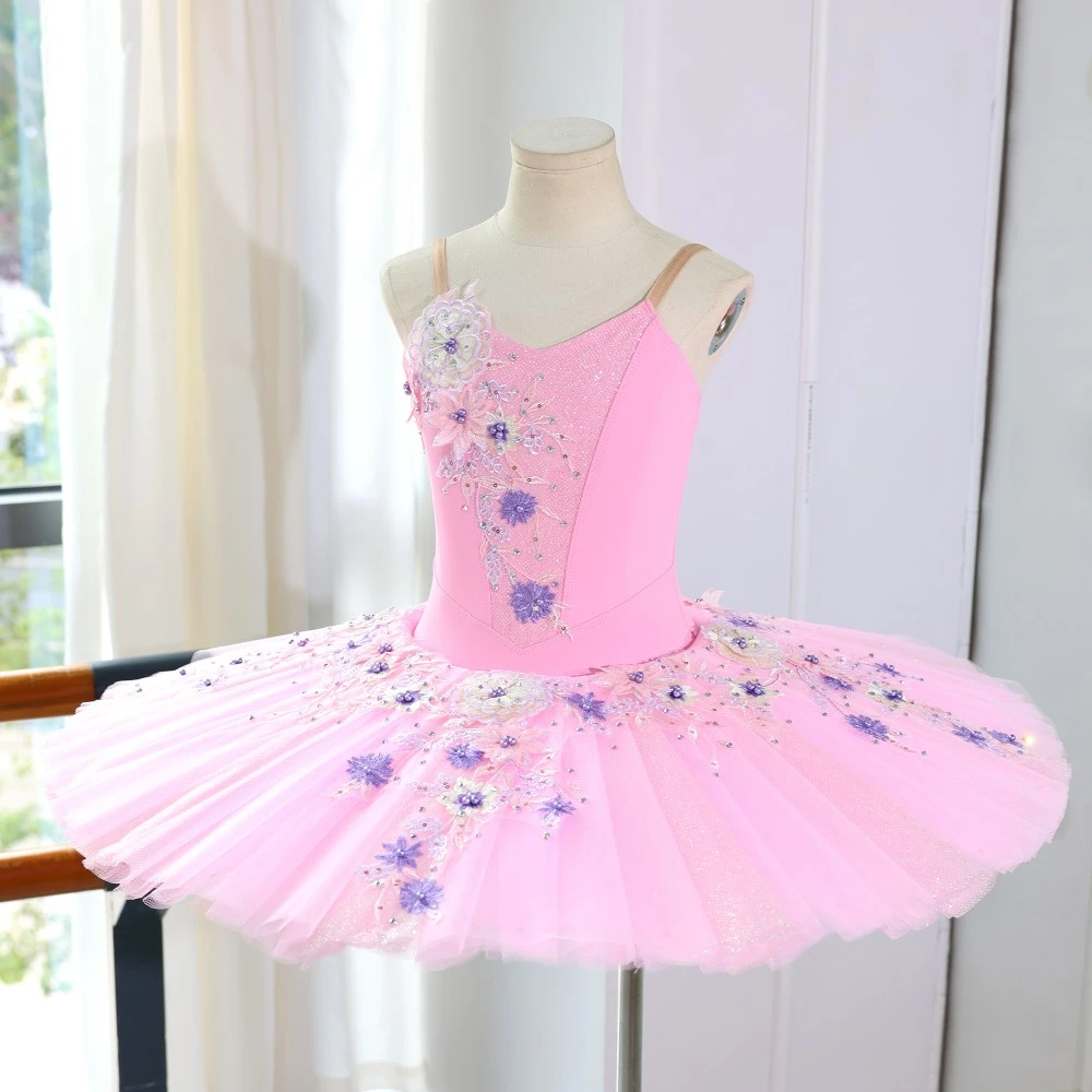 Handgefertigtes rosa Glitzer-Ballett-Tutu-Kleid | Professionelles Performance-Kost&uuml;m
