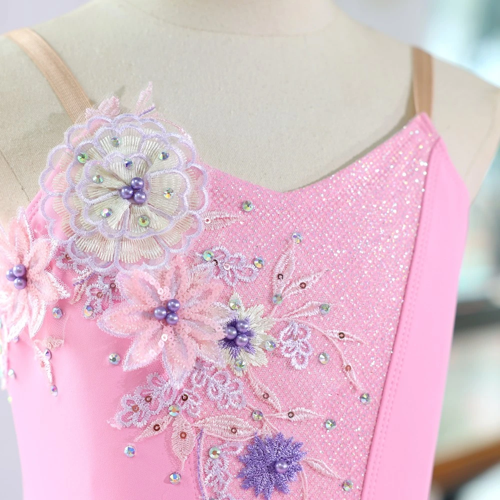Handgefertigtes rosa Glitzer-Ballett-Tutu-Kleid | Professionelles Performance-Kost&uuml;m