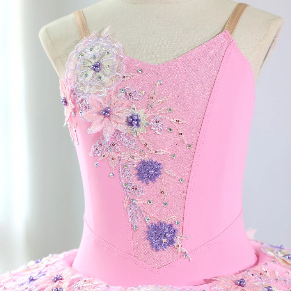 Handgefertigtes rosa Glitzer-Ballett-Tutu-Kleid | Professionelles Performance-Kost&uuml;m