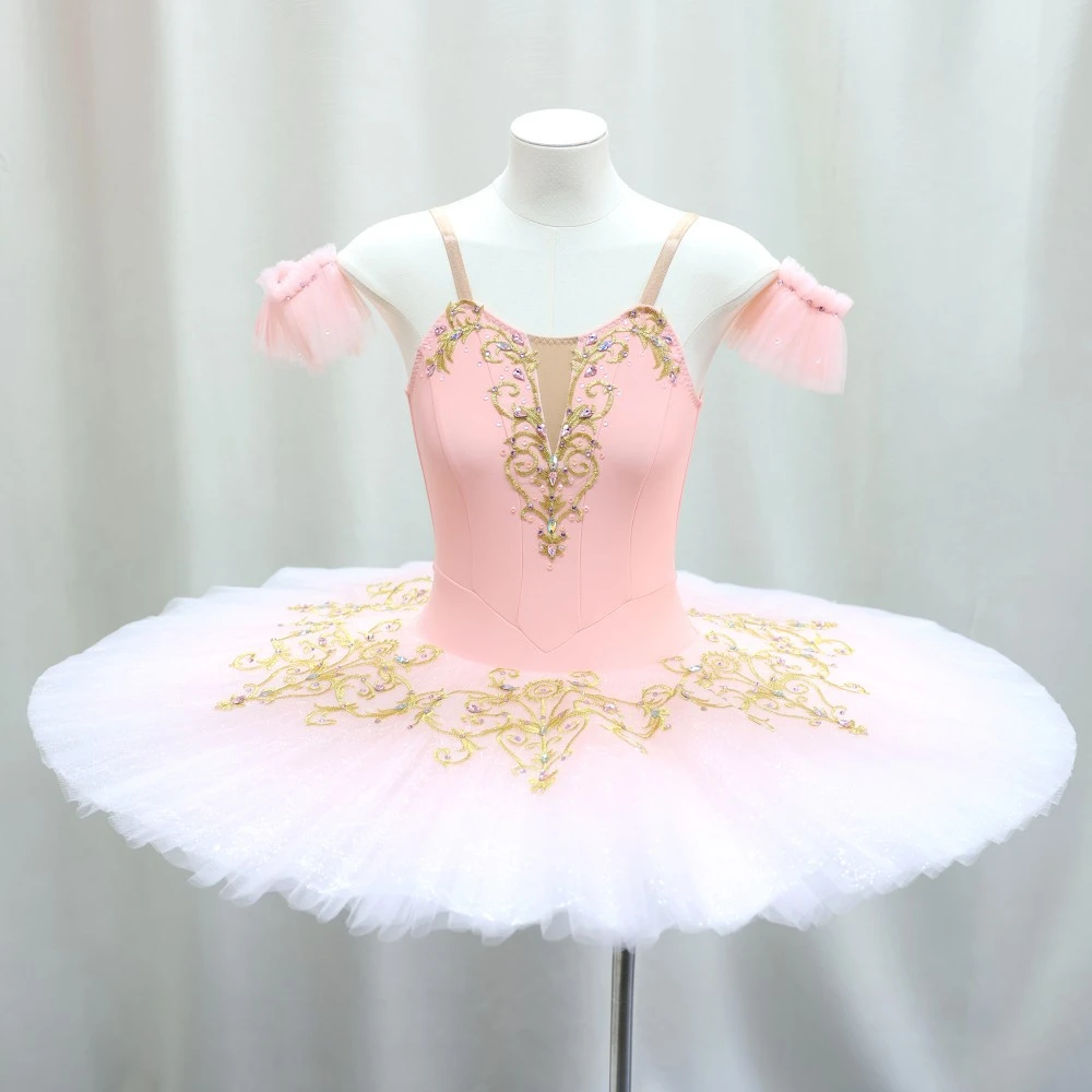 Rosa Ballett-Tutu mit Goldstickerei | Professionelles B&uuml;hnenkost&uuml;m