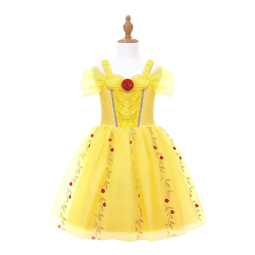 Gelbe Rosen-Prinzessin-Kleid f&uuml;r M&auml;dchen, M&auml;rchen-Ballkleid f&uuml;r Kinder Kost&uuml;m-ALP0110