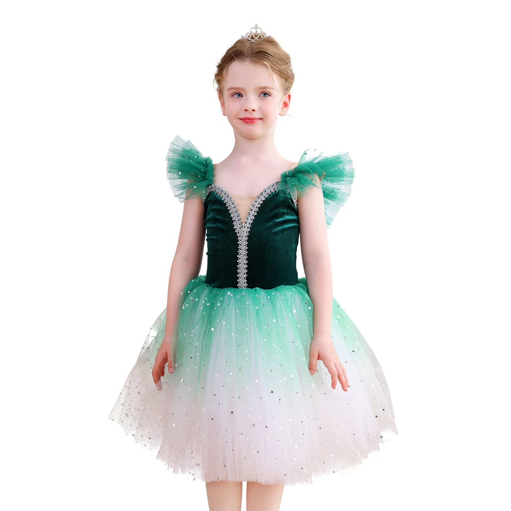 Glitzerndes Ombre-Rotes M&auml;dchen-Ballett-Tutu-Kleid aus Samt, Tanzparty-Performance-Kost&uuml;m-ALP070