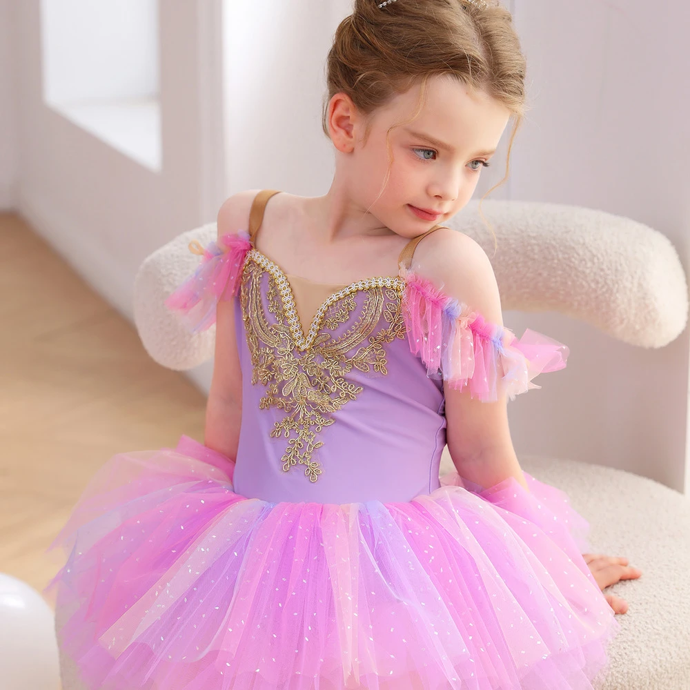 Rosa Spitzen-Balletttrikot f&uuml;r M&auml;dchen, Prinzessinnen-Tutu-Kleid-ALP023
