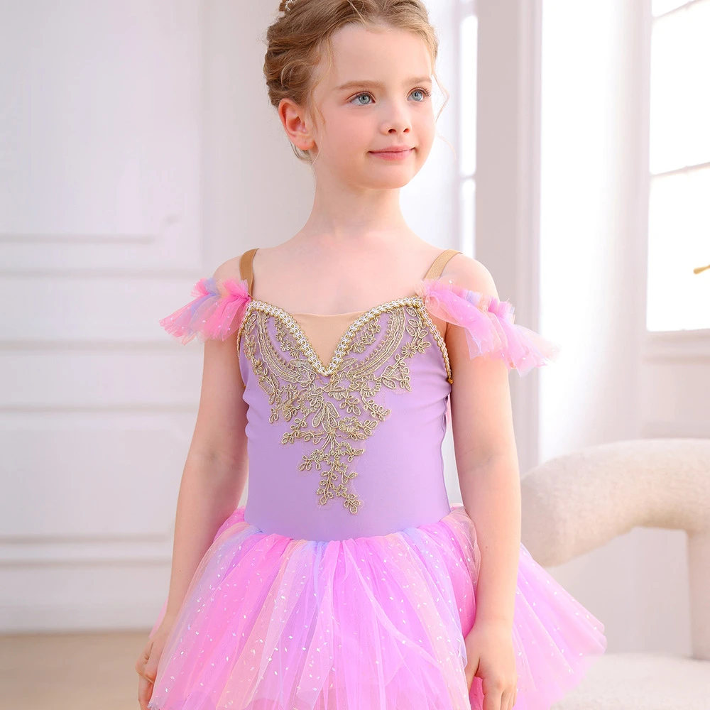 Rosa Spitzen-Balletttrikot f&uuml;r M&auml;dchen, Prinzessinnen-Tutu-Kleid-ALP023