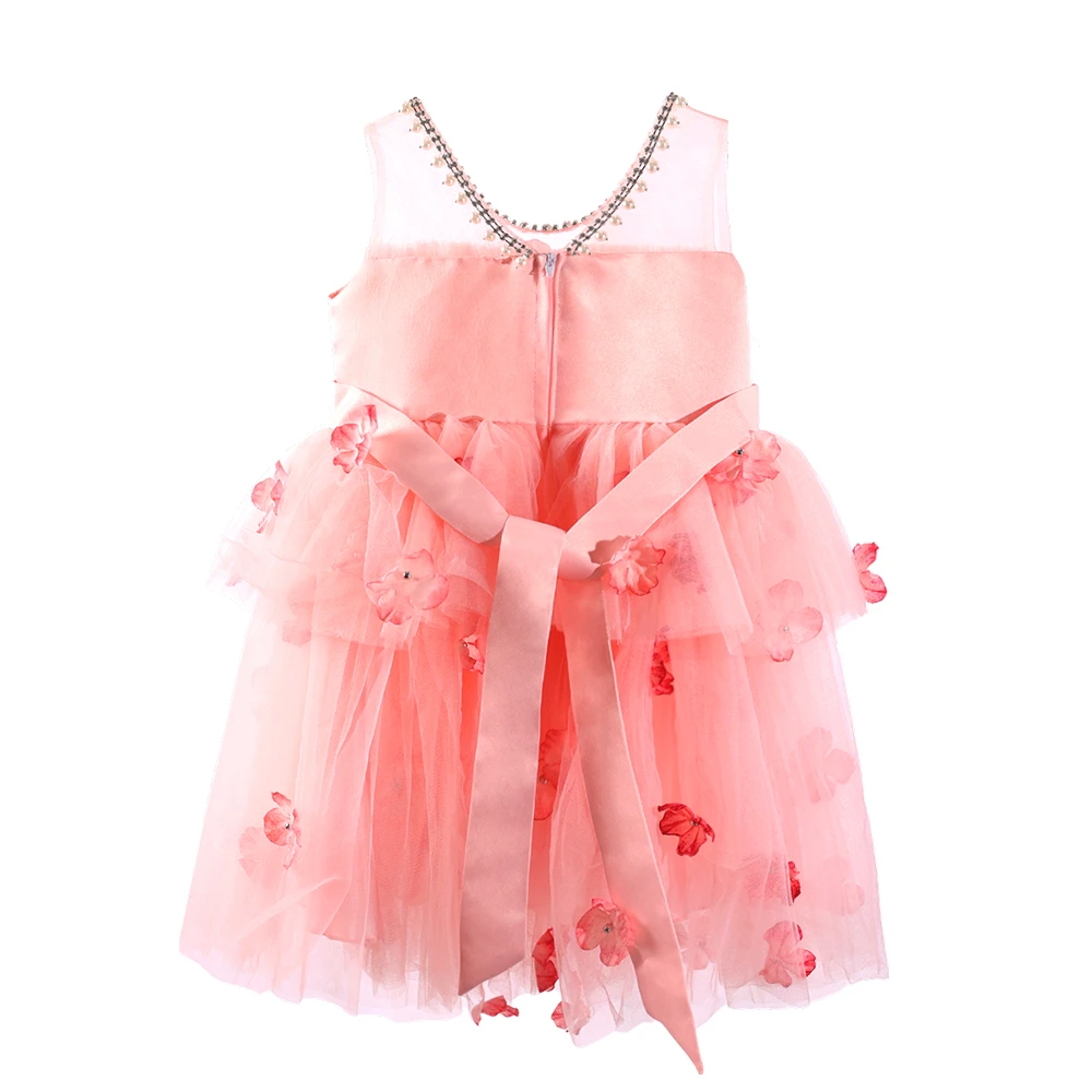 Rosafarbenes T&uuml;ll-Prinzessinnenkleid f&uuml;r M&auml;dchen mit 3D-Blumen-XGZ8001