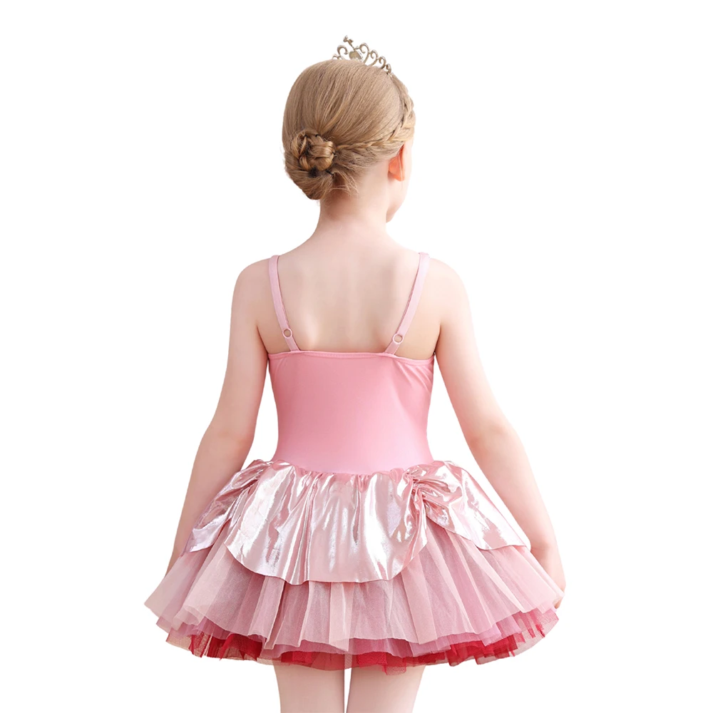 Ballett-Tutu-Kleid f&uuml;r M&auml;dchen mit Metallic-Rosa-Blumen-Spaghettitr&auml;ger und B&uuml;hnenkost&uuml;m f&uuml;r Kinder-