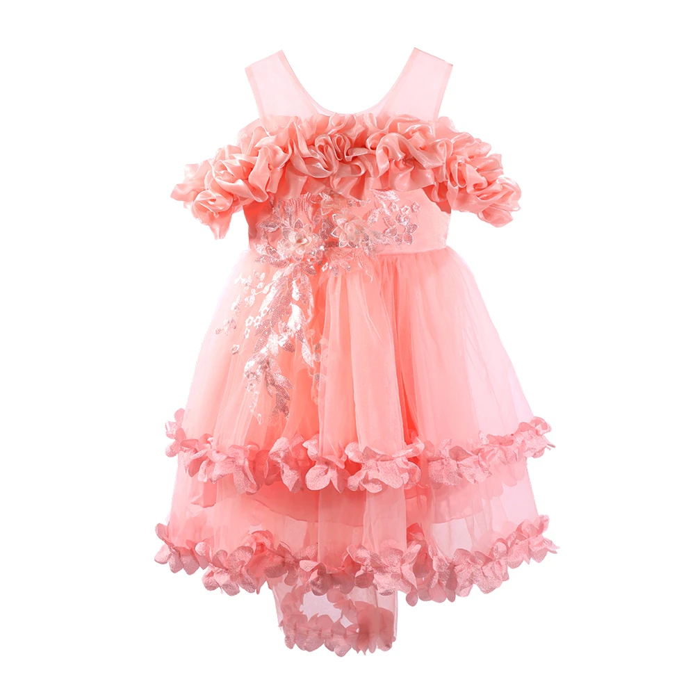 Rosafarbenes Prinzessinnenkleid mit 3D-Blumenr&uuml;schen f&uuml;r M&auml;dchen-XGZ9006