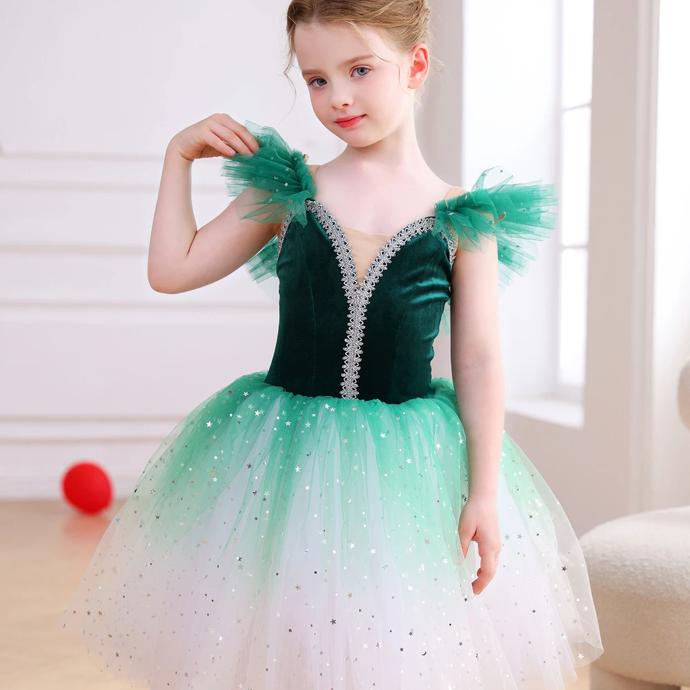 Glitzerndes Ombre-Rotes M&auml;dchen-Ballett-Tutu-Kleid aus Samt, Tanzparty-Performance-Kost&uuml;m-ALP070