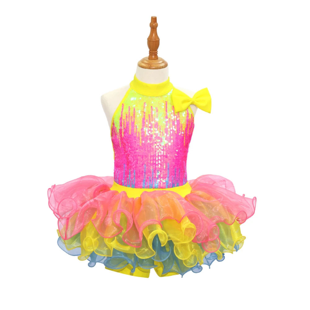 Regenbogen-Pailletten-Jazztanz-Kost&uuml;m f&uuml;r Kinder-JSP018