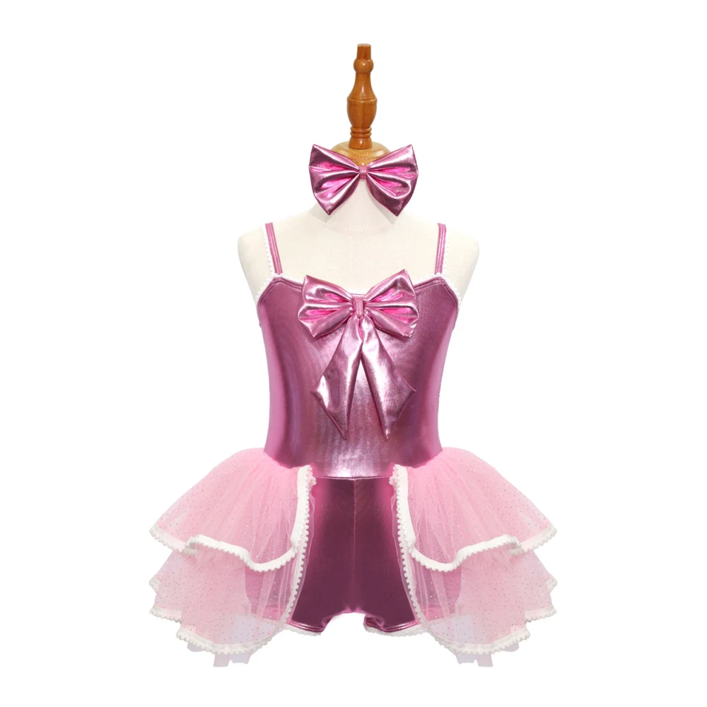 Rosa Jazz-Tanz-Tutu-Trikot mit Schleife-JSP009
