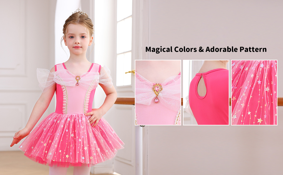 Pinkes Stern-Pailletten-Bogen-Ballett-Tutu-Kleid für Kinder, Prinzessin, Performance-Kostüm-ALP077