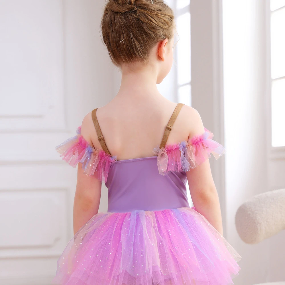 Rosa Spitzen-Balletttrikot f&uuml;r M&auml;dchen, Prinzessinnen-Tutu-Kleid-ALP023