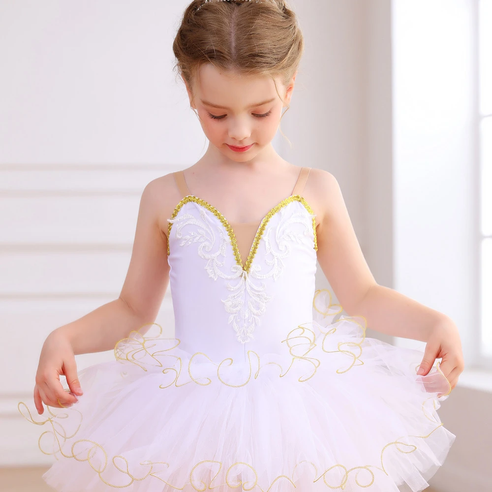 Gold Spitze M&auml;dchen Ballett Tutu Kleid Kinder B&uuml;hnenkost&uuml;m-ALP032