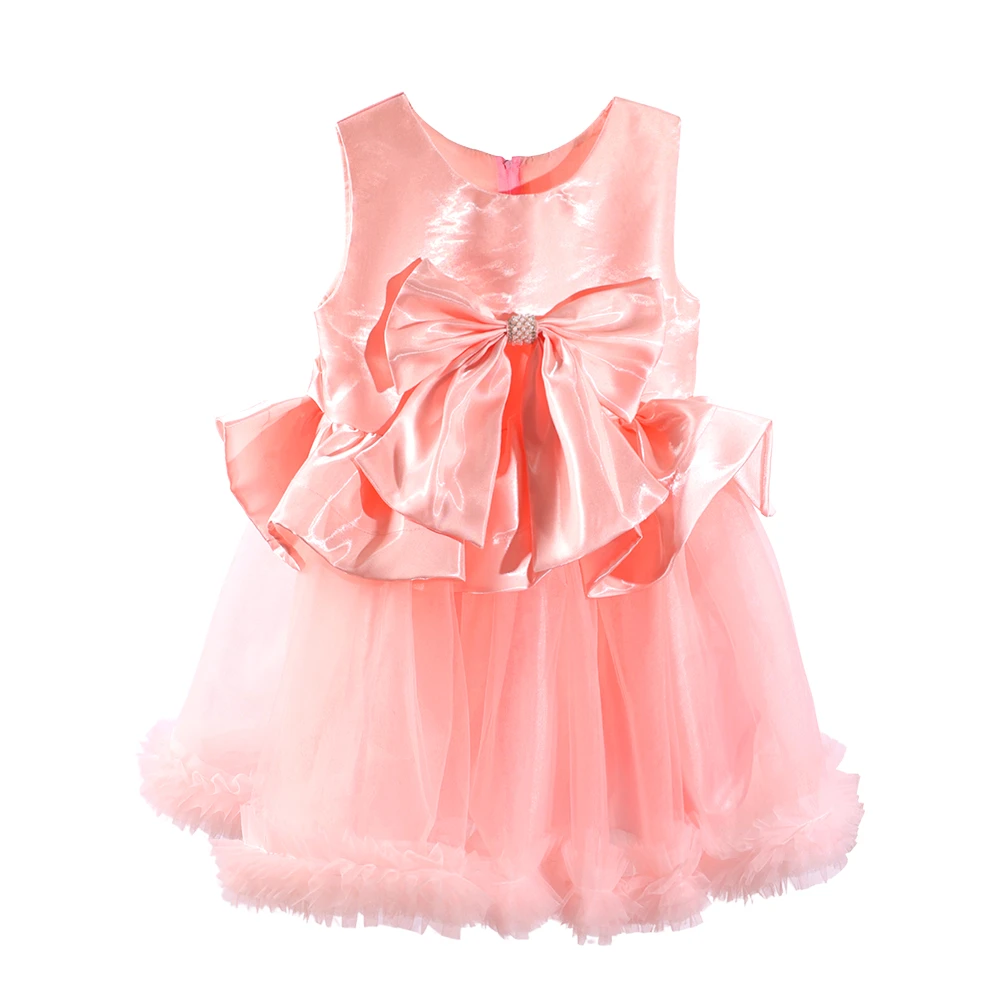 M&auml;dchen-Kleid im Prinzessinnen-Stil mit Satinschleife in Blush Pink-XGZ8014