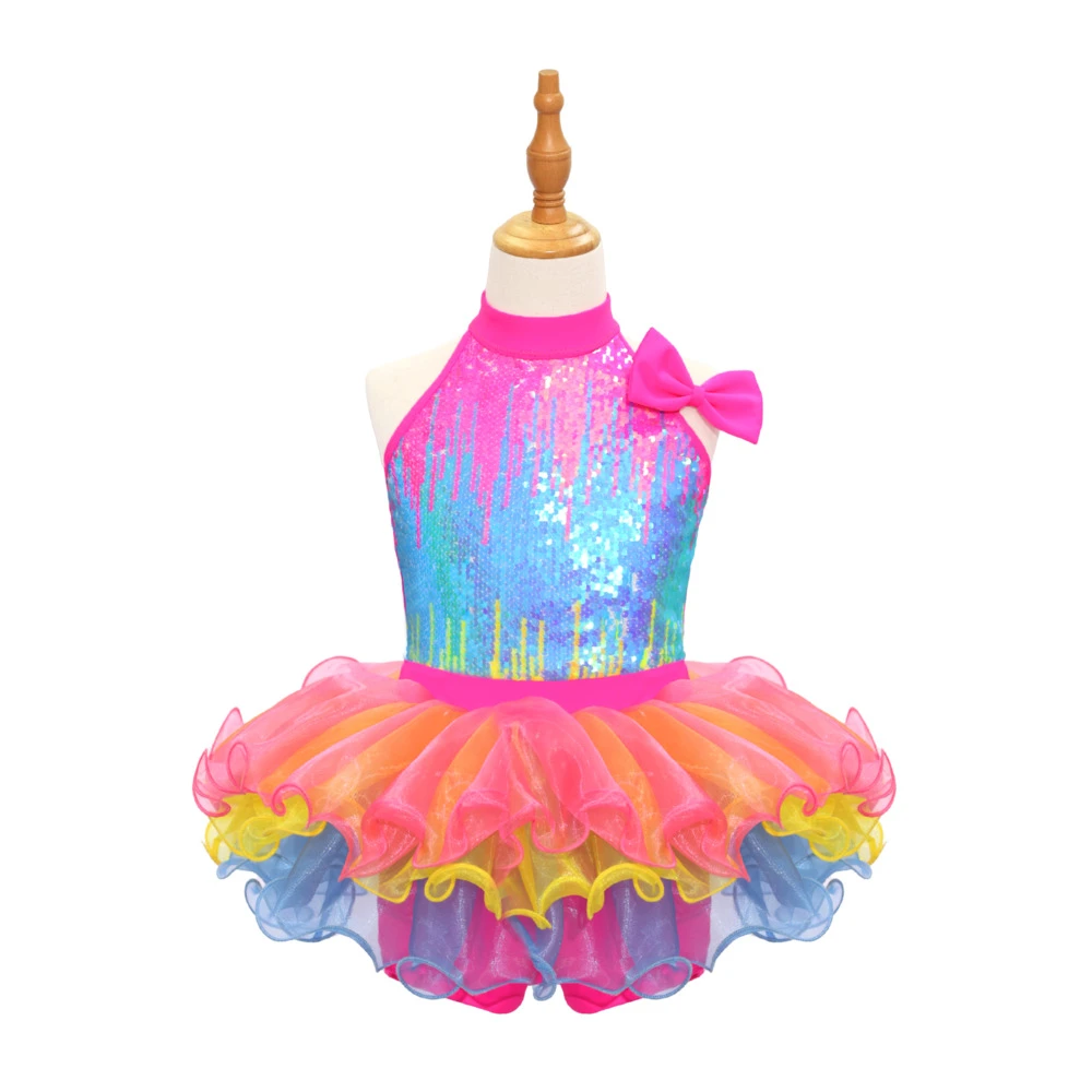 Regenbogen-Pailletten-Jazztanz-Kost&uuml;m f&uuml;r Kinder-JSP018