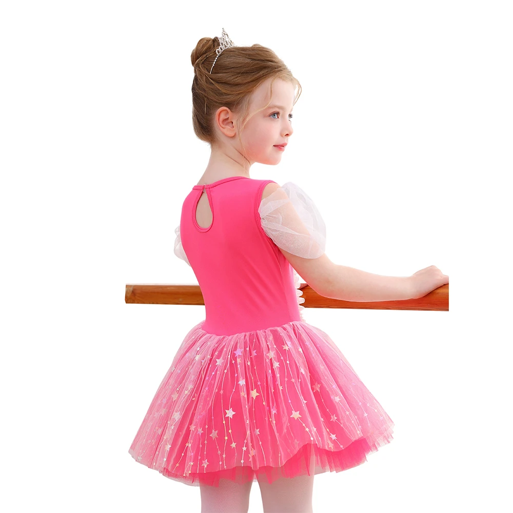 Ballett-Tutu-Kleid f&uuml;r M&auml;dchen in Pink mit Stern und Pailletten-Schleife f&uuml;r Kinder und Prinzessin K