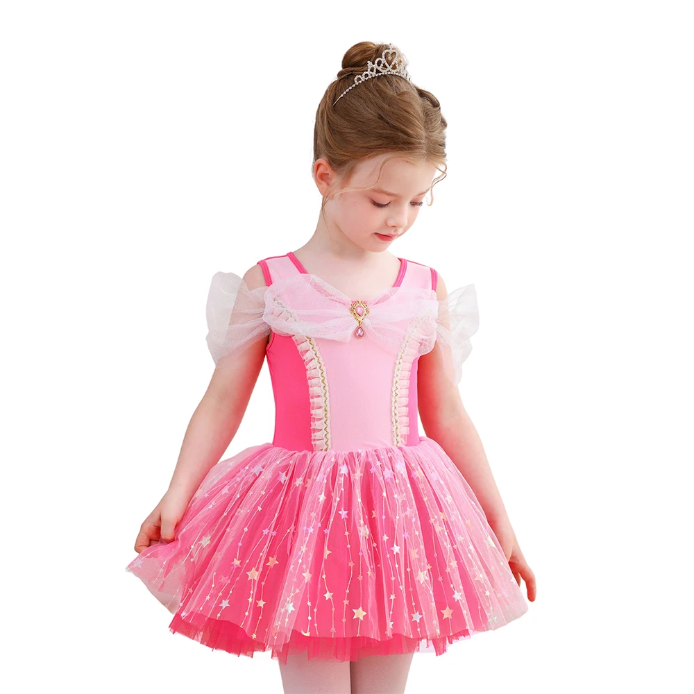Ballett-Tutu-Kleid f&uuml;r M&auml;dchen in Pink mit Stern und Pailletten-Schleife f&uuml;r Kinder und Prinzessin K