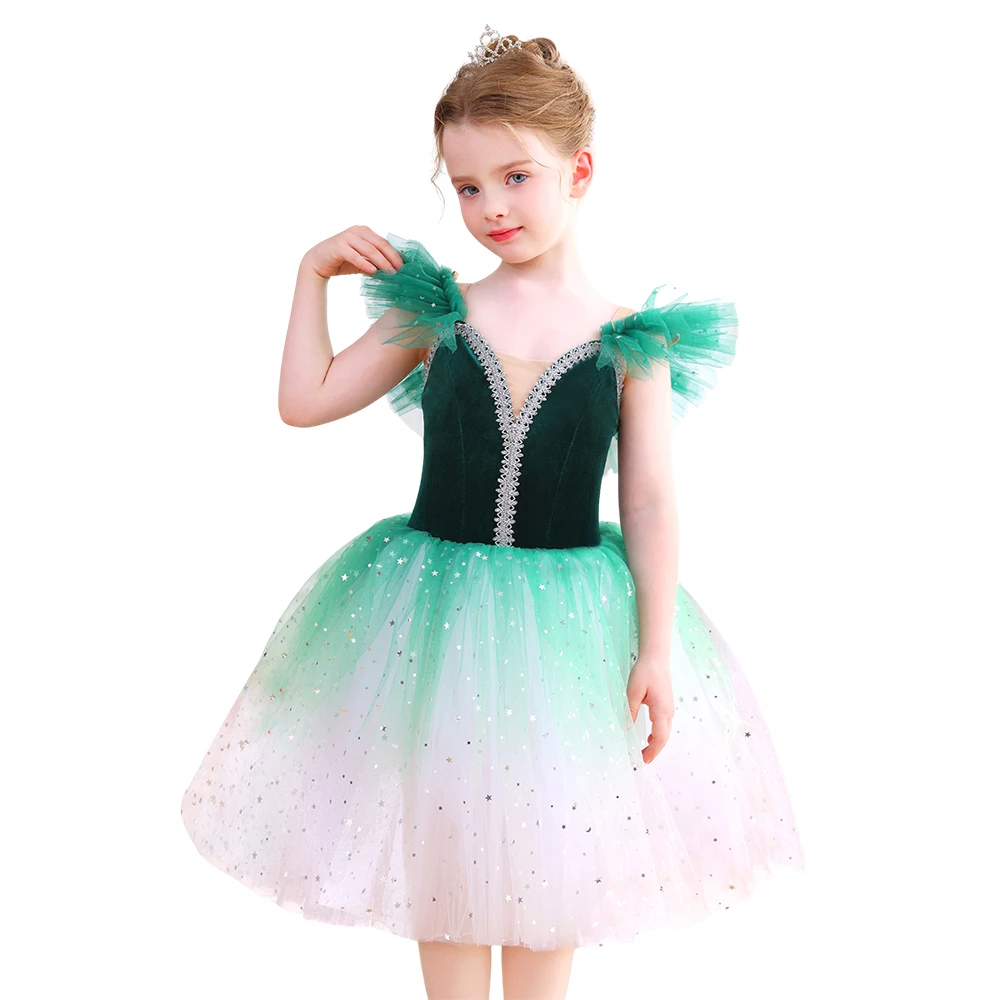 Glitzerndes Ombre-Rotes M&auml;dchen-Ballett-Tutu-Kleid aus Samt, Tanzparty-Performance-Kost&uuml;m-ALP070