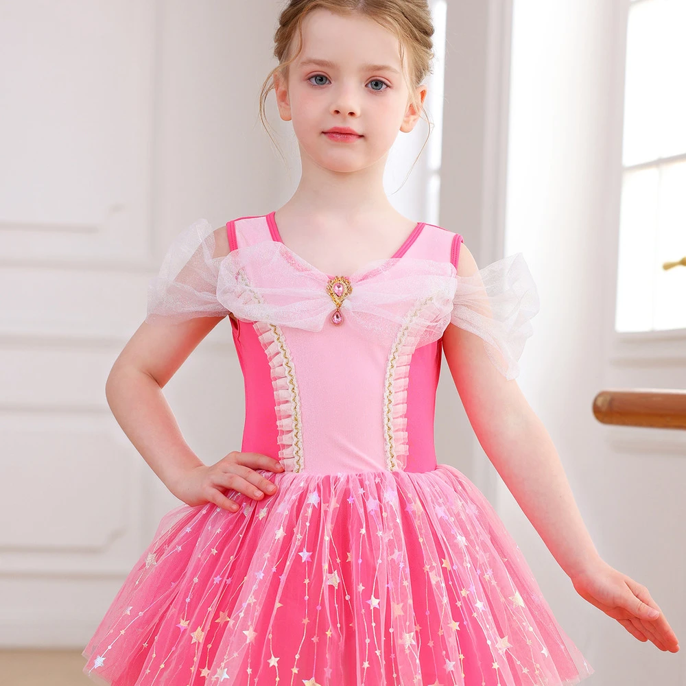Ballett-Tutu-Kleid f&uuml;r M&auml;dchen in Pink mit Stern und Pailletten-Schleife f&uuml;r Kinder und Prinzessin K