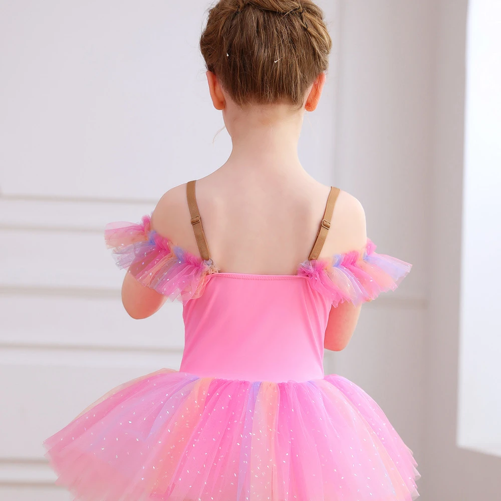 Rosa Spitzen-Balletttrikot f&uuml;r M&auml;dchen, Prinzessinnen-Tutu-Kleid-ALP023
