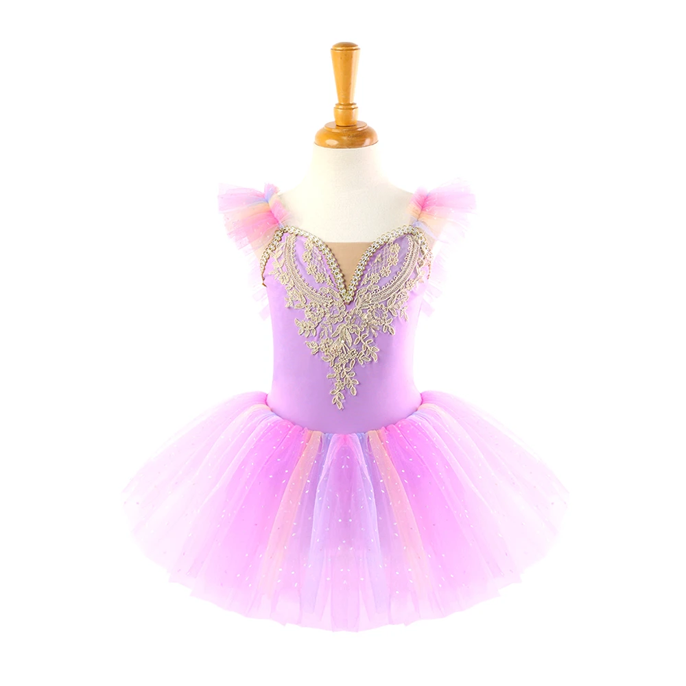 Rosa Spitzen-Balletttrikot f&uuml;r M&auml;dchen, Prinzessinnen-Tutu-Kleid-ALP023