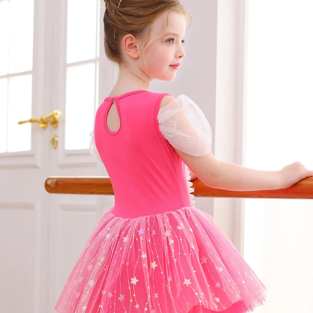 Ballett-Tutu-Kleid f&uuml;r M&auml;dchen in Pink mit Stern und Pailletten-Schleife f&uuml;r Kinder und Prinzessin K