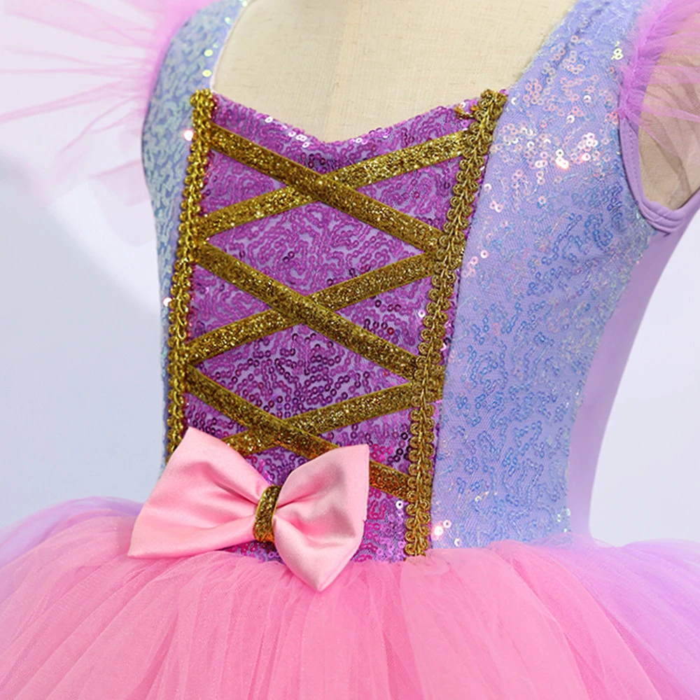 Rosa-lila Tutu-Kleid f&uuml;r M&auml;dchen, l&auml;ssiges Prinzessinnen-Kleid f&uuml;r Kinder Dress-ALP0107