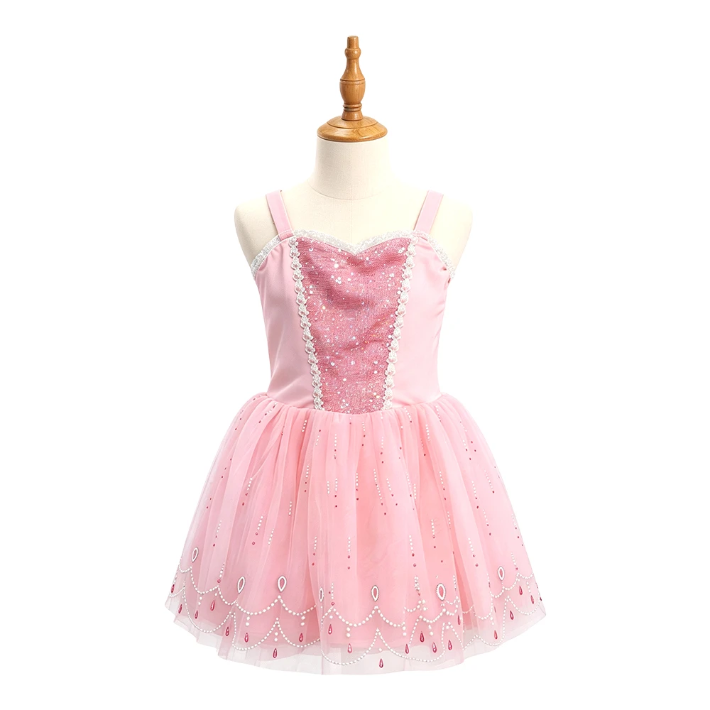 Prinzessinenkleid f&uuml;r M&auml;dchen, rosa und blau, Tutu mit glitzerndem Spitzenbesatz, &auml;rmellos Kost&uuml;m-AL