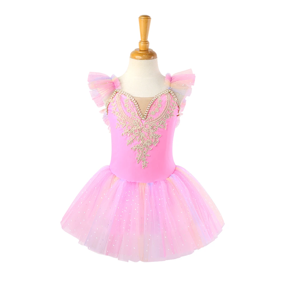 Rosa Spitzen-Balletttrikot f&uuml;r M&auml;dchen, Prinzessinnen-Tutu-Kleid-ALP023