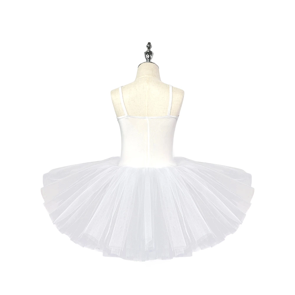 Wei&szlig;es Schwanen-Ballett-Tutu-Kleid f&uuml;r M&auml;dchen, &auml;rmelloses Trikot mit silberner Paillettenstickerei-