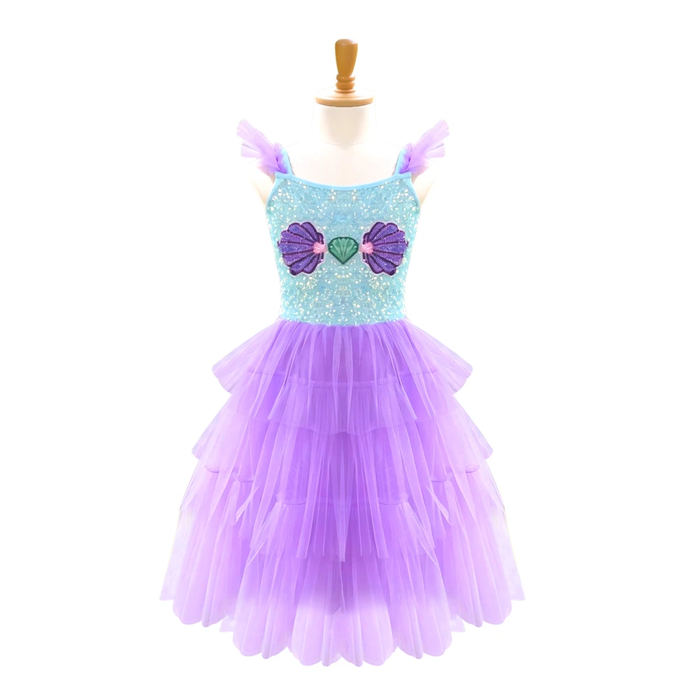 Blau-lila Meerjungfrau-Tutu-Kleid f&uuml;r M&auml;dchen, mehrlagiges T&uuml;ll-Prinzessin-Kost&uuml;m-ALP0103
