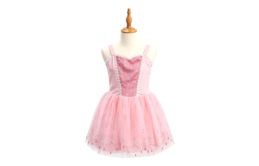 Prinzessinenkleid f&uuml;r M&auml;dchen, rosa und blau, Tutu mit glitzerndem Spitzenbesatz, &auml;rmellos Kost&uuml;m-AL