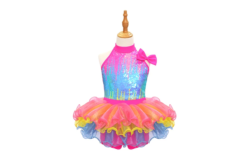 Regenbogen-Pailletten-Jazztanz-Kost&uuml;m f&uuml;r Kinder-JSP018