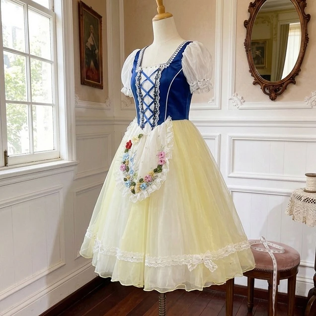 Gelb-blaues Blumen-Ballettkleid im Folk-Stil | R1611