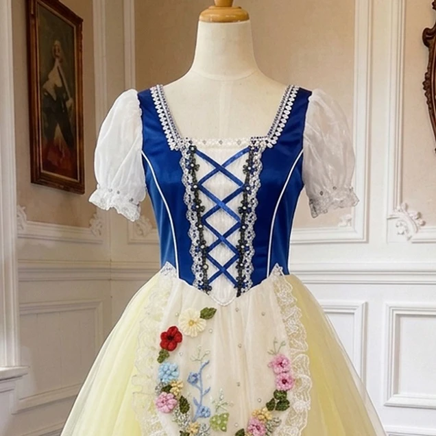 Gelb-blaues Blumen-Ballettkleid im Folk-Stil | R1611