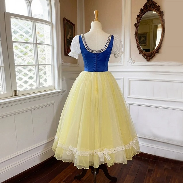 Gelb-blaues Blumen-Ballettkleid im Folk-Stil | R1611