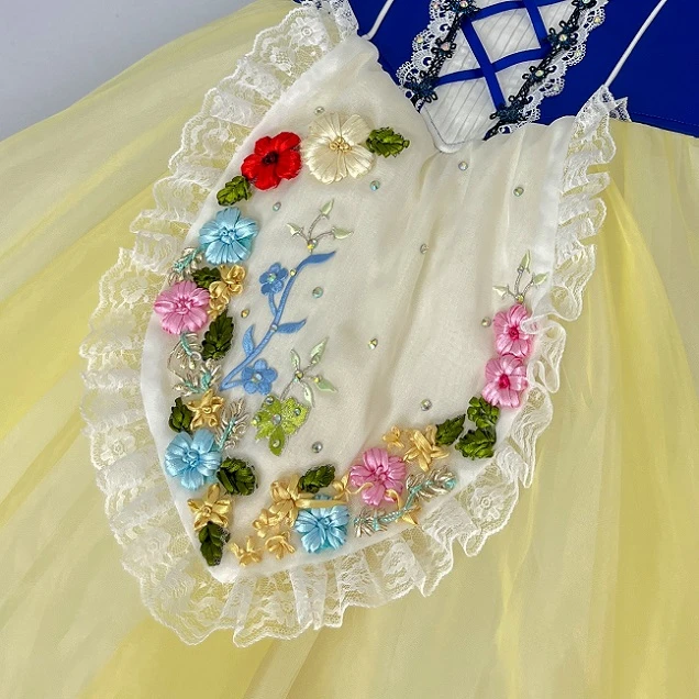 Gelb-blaues Blumen-Ballettkleid im Folk-Stil | R1611