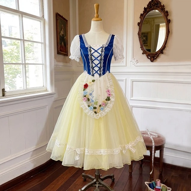 Gelb-blaues Blumen-Ballettkleid im Folk-Stil | R1611