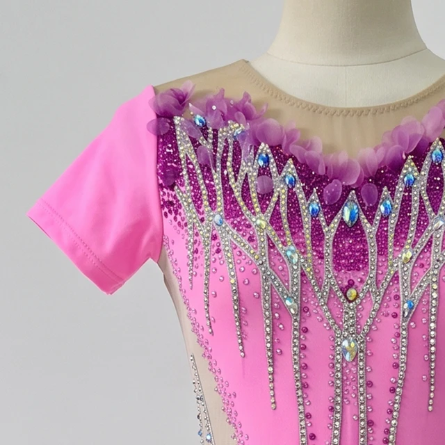 Rosa Ombre-Strass-Trikot f&uuml;r rhythmische Gymnastik | G0116